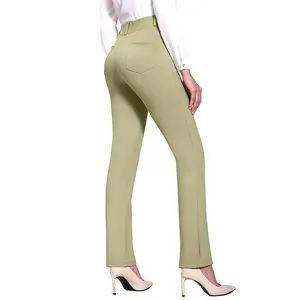 Women's Pants, Solid Color High Waist Elastic Flared Trousers with Pockets for Party Dating