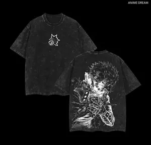 Katsuki Bakugo My Hero Academia Anime Double Printed Vintage Washed Tee Unisex Oversize Anime Manga Washed Heavyweight Cotton T-shirt