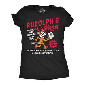 Womens Funny T Shirts Rudolphs Pizza Sarcastic Christmas Graphic Novelty Tee For Ladies Funny Womens T Shirts Cute Vintage Fashion Casual Ladies T-Shirt Gift Christmas Tops for Women Funny Food Top Women's Black -