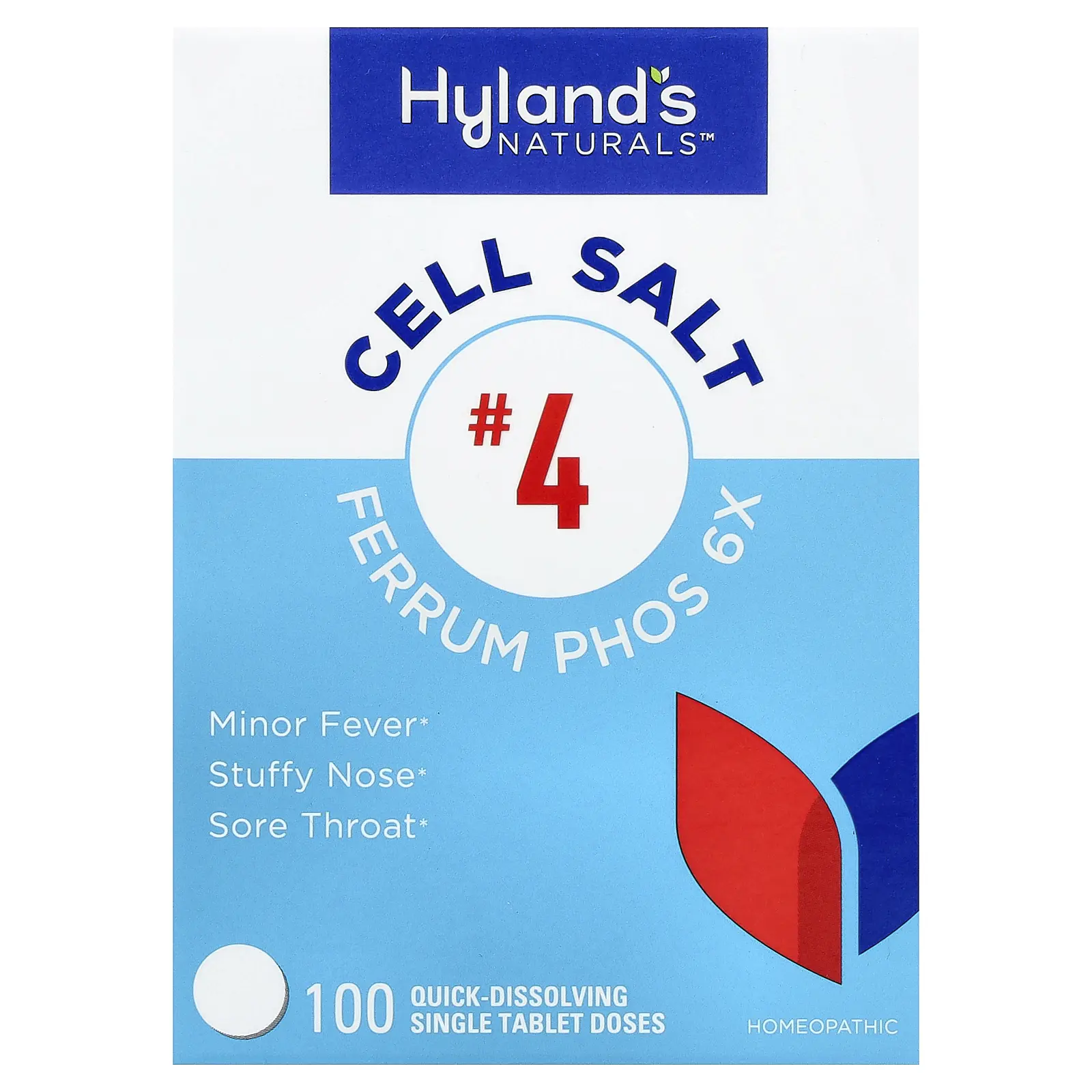 Hyland's Naturals Cell Salt #4, Ferrum Phos 6X, 100 Quick-Dissolving Single Tablets | HSA/FSA Eligible