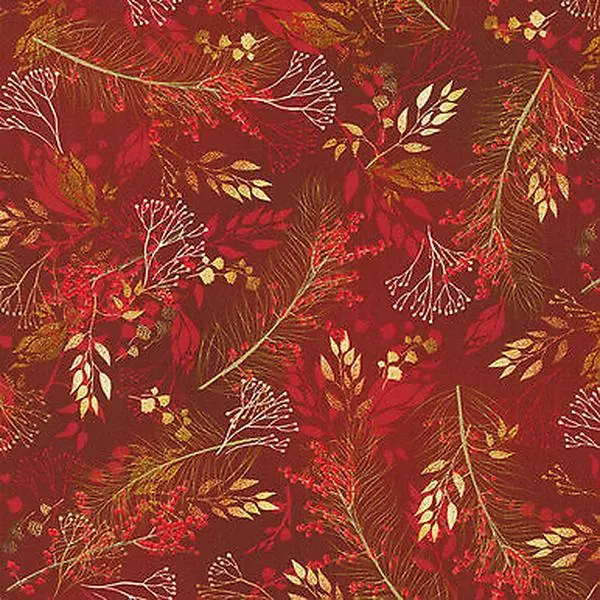 Festive Beauty Foliage Crimson Cotton Fabric by Robert Kaufman by the yard
