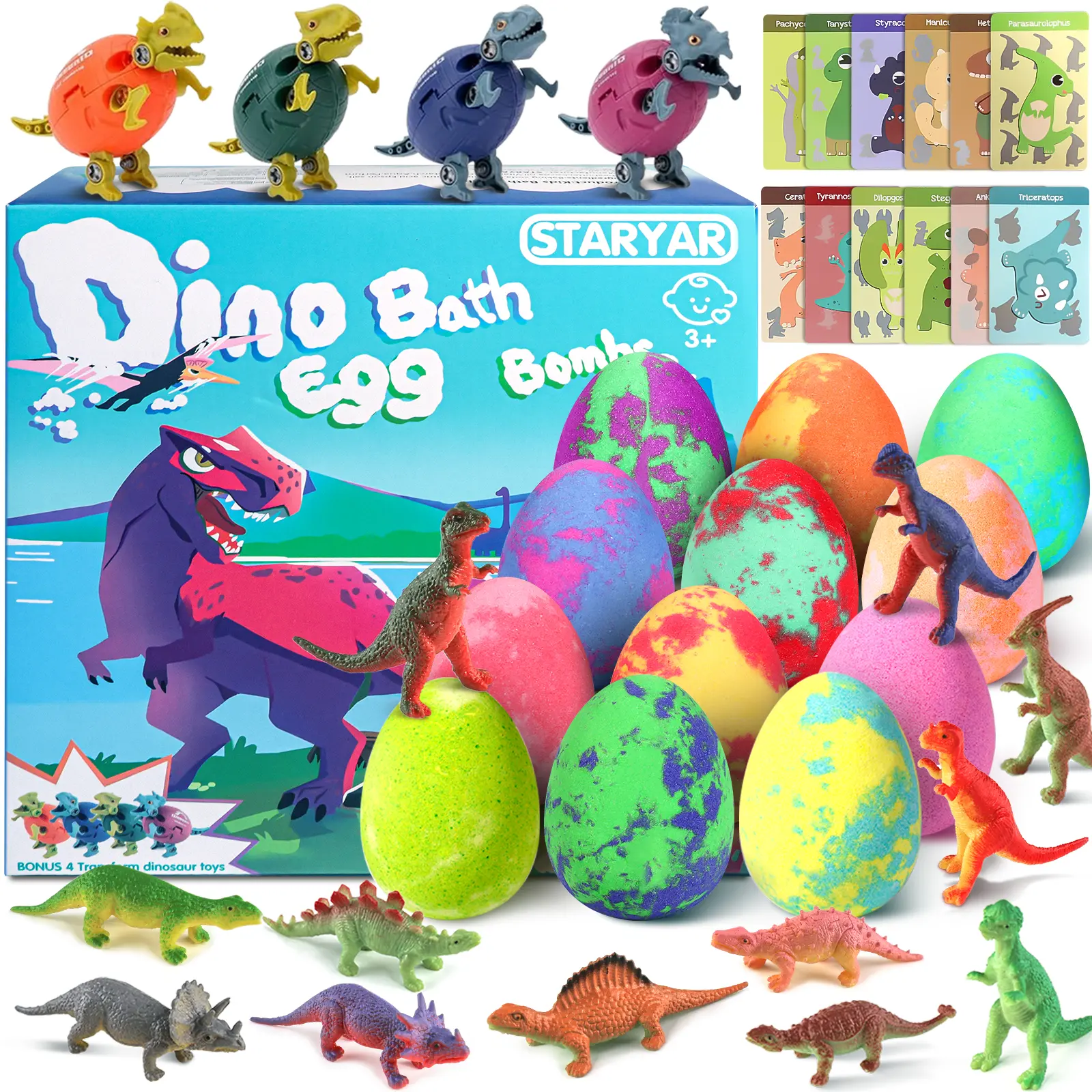 Bath Bombs for Kids – 16 Pack Dinosaur Bath Bomb Gift Set, Colorful Fizzing Bath Bombs for Kids Ages 3-9, Easter Gift Set, Bath Time Fun