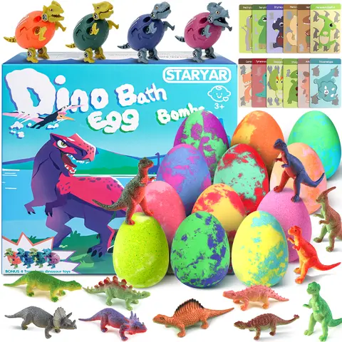 Bath Bombs for Kids with Surprise Toys Inside, 6/9/16 Pack Dinosaur Bath Bomb Gift Set, Christmas Stocking Stuffers for Boys Ages 3–9, Dinosaur Bath Toys for Kids Ages 3+