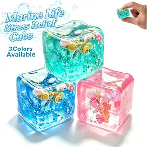 Marine Life Anxiety Squishy - 3 Colors Cube Slow Rising Ice Cube Stress Balls, Sensory Fidget Toy for Anxiety Relief, Square Shape Squishy Balls, Party Favors