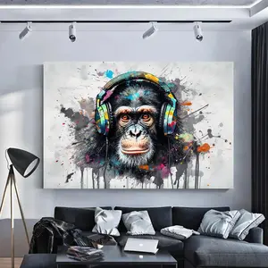 Abstract Graffiti Monkey, Funny Gorilla Wall Art Picture, Animal Wall art, Colorful Chimp Canvas Decor, Graffiti monkey Art, Colorful Monkey Artistic Cotton Print Artwork Matte Minimalist Ornaments Decoration Room Photo wall decor poster