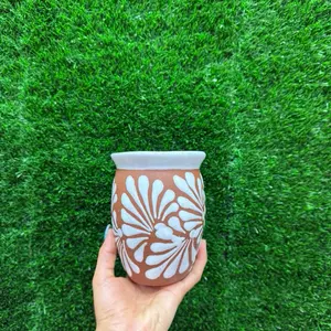 Cantarito Relieve Mediano color Terracota Blanco Only Sets. (Cielito Lindo).