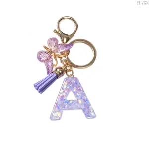 2026 Trendy A-Z Letter Resin Keychain, Purple Butterfly Tassel Pendant, Fashion Bag Charms, Cute Aesthetic Women's Daily Decor Accessory