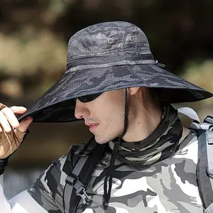 [Tactical] Camo Super Wide Brim Sun Hat for Men & Women - UV Protection Camouflage Bucket Hat for Fishing, Hiking & Safari, Breathable Outdoor Gear