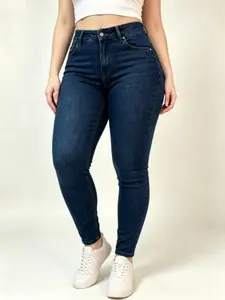 [Plus Size] Women's High Waisted Stretchy Skinny Denim Jeans Pants, Slim Fitted Fashion Streetwear Bootcut Jeans, Casual Daily Wear, Party Commute, All Seasons WH54 BBL