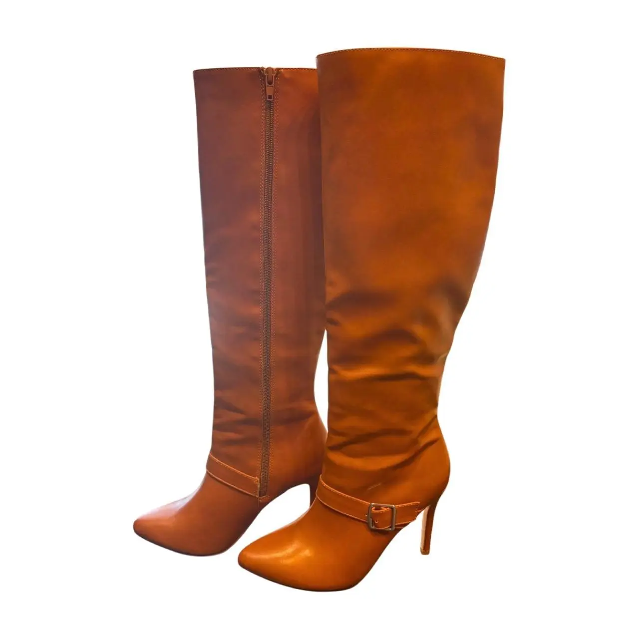 Shoedazzle “Olivia” Brown knee-high heeled faux leather boots - Size US 7 Women Girl