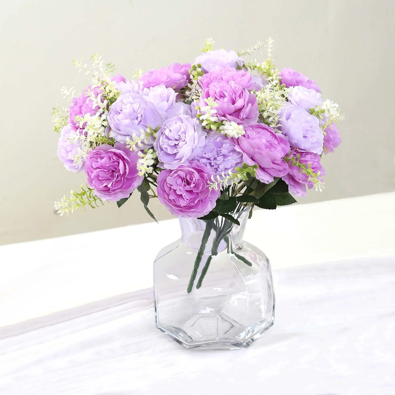 2-Pack 14 in Lifelike Lavender Lilac Silk Peony Bouquets - Floral Decor for Home Indoor Vase Display, Anniversary Events, Garden Outdoor Accents, Lifelike Look