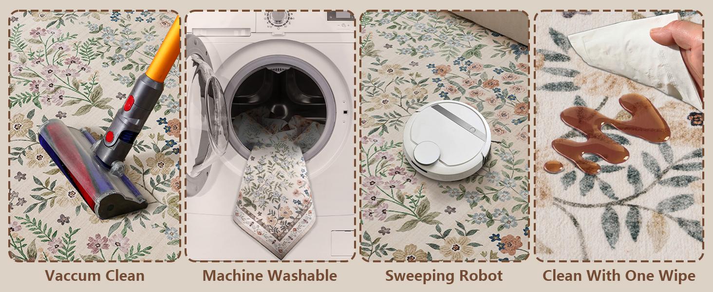 palohom Washable Rugs for Living Room Non Slip Low Pile Non Shedding Lightweight Soft Faux Wool Carpet Floral Area Rug for Bedroom Kitchen Dining Room Under Table Rug Runners for Hallway Entryway Farmhouse Stain Resistant Easy Care Indoor Home Decor