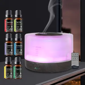 550ml Ultrasonic Essential Oil Diffuser - 6 Oils Included, Remote Control, 7 Color-Changing LED Light Nightlight Sleep Aid, Wood Grain Design, Quiet Cool Mist Humidifier for Large Rooms, Mother’s Day Gift for Women