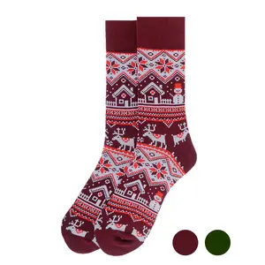 Parquet Vintage Winter Pattern Novelty Crew Socks – Green or Burgundy