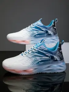 Parent-Child Black-Gray Lightning Print Breathable Mesh Air Cushion Sneakers, Sports Shoes, Trainer, Sport Style, Casual, Air Cushion Shock-Absorbing Sole + Lightning Decoration, Print, Ideal for Sports Training