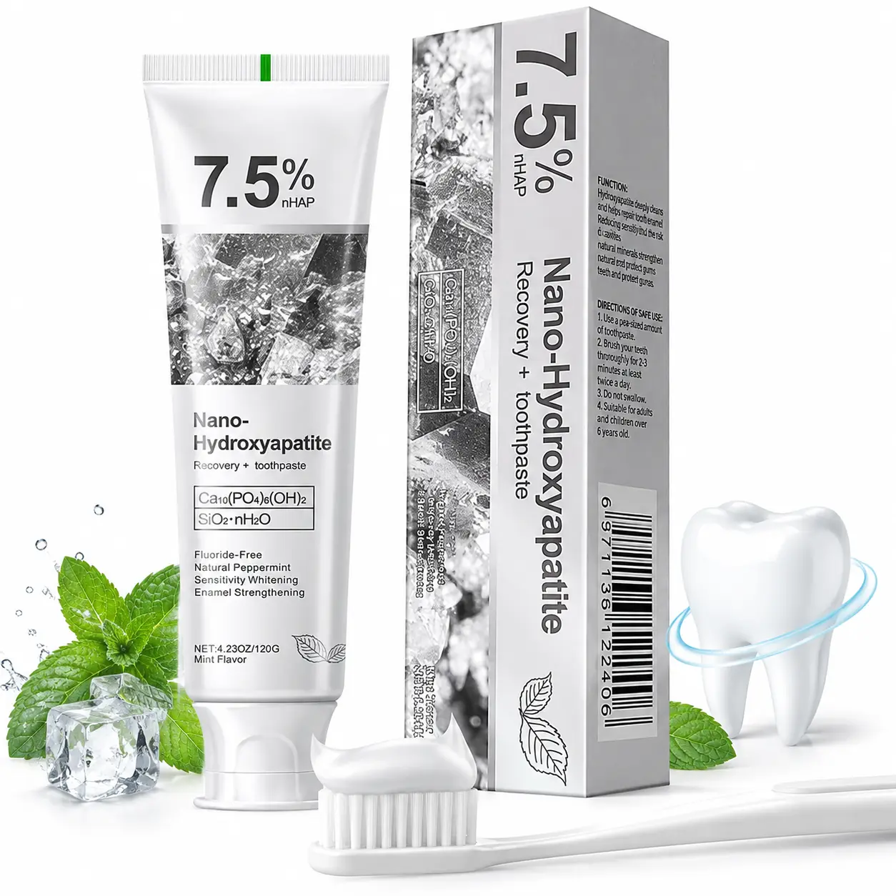 7.5% Hydroxyapatite Daily Care Toothpaste - Cavity Fighting Enamel Care Anticaries Modern Toothpaste for Advanced Enamel Protection, Sensitive Teeth, Gentle Action, Fresh Mint Formula, Enamel Care Toothpaste