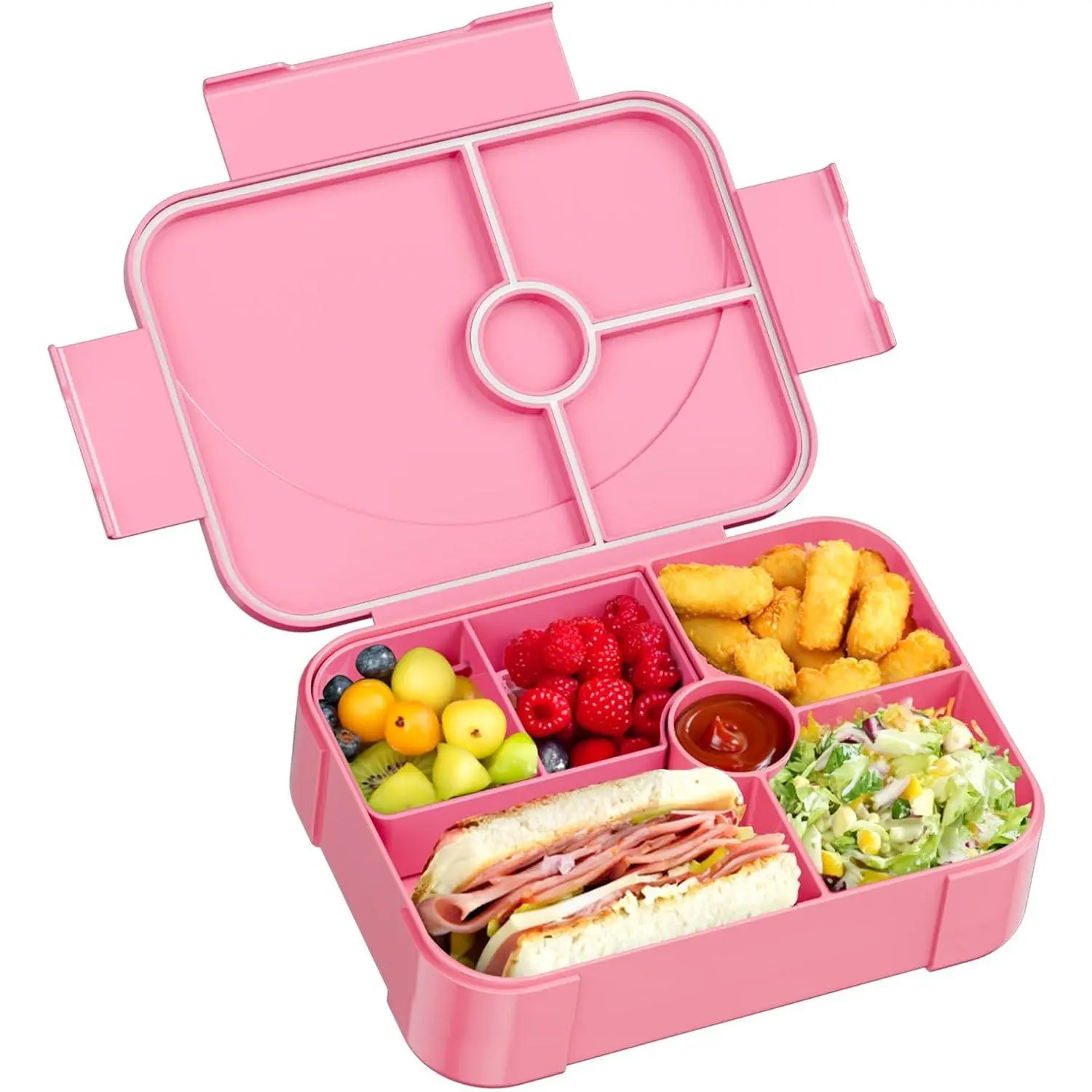 Lunch Box  Bento Box, Leakproof Bento Lunch Box with 6 Compartments, BPA-Free Men Women Lunch Containers for Adults//Students, 40 oz Portable On-the-Go Meal and Snack Packing - Pink