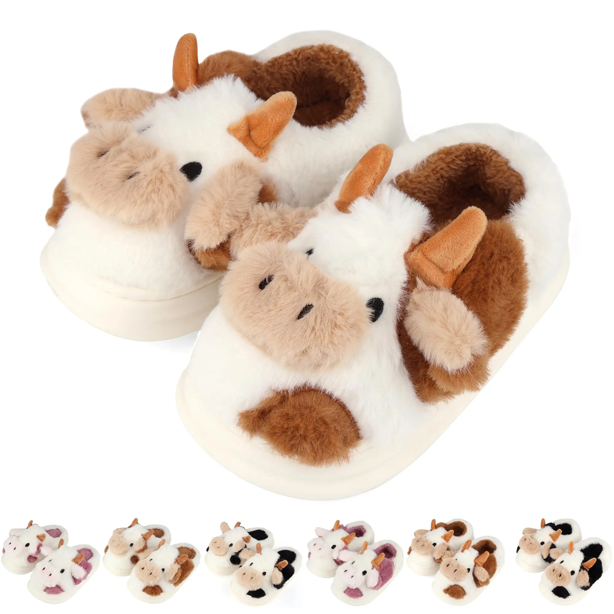Cow Slippers for Women and Men, Fluffy Cute Cozy Cartoon Cow Cotton House Slipper Womens Milky Cows Animal Preppy Funny Furry Kawaii Bedroom Pillow Cloud Slippers for Women Indoor and Outdoor