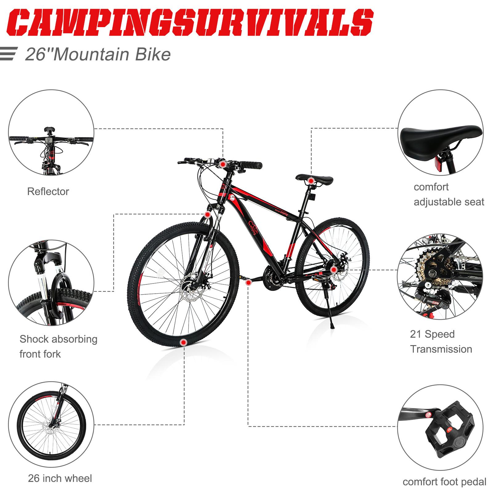26 Inch Mountain bike for adults 21-Speed Gears Double, Red Black Mountain Bike,Fork High Carbon Steel Frame Outdoor Trail Riding
