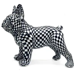 FUNSXBUG Art Abstract French Bulldog Statue Dog Figurines Sculpture Collectibles Home Office Desktop Decor Outdoor Garden Display Decoration Resin (Black and White)