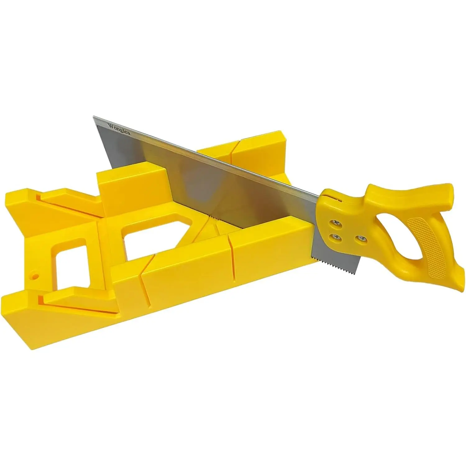 Mitre Box and Saw Set for Wood, Gypsum – Miter Box with 45° & 90° Angle Cuts – Precise Hand Saw with Cutting Guide – for Molding, Trim, Frame & Baseboard Projects