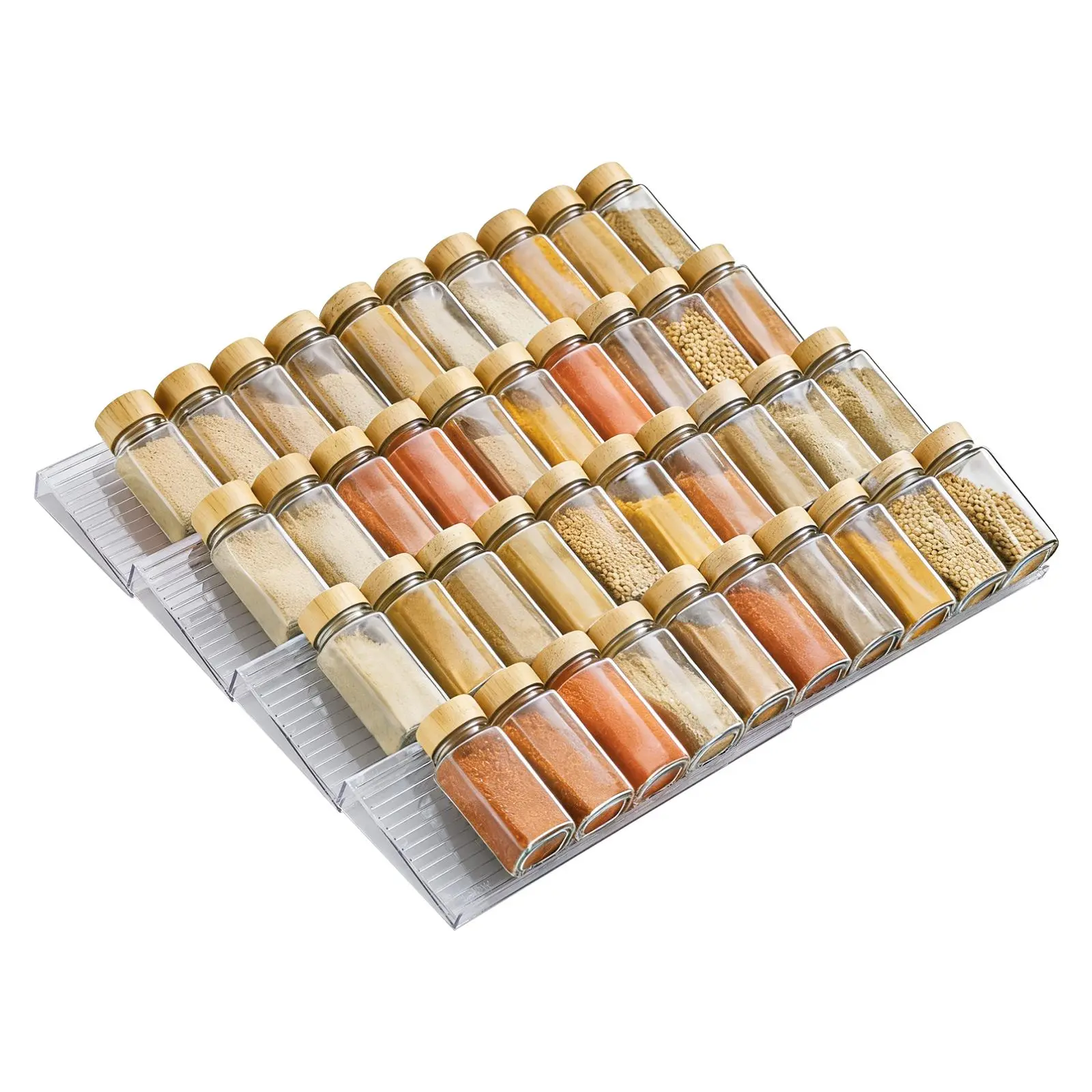 Set of 4 or 8 transparent acrylic drawer spice storage boxes—modern kitchen spice organizer, expandable and durable storage rack, suitable for drawers and cabinets