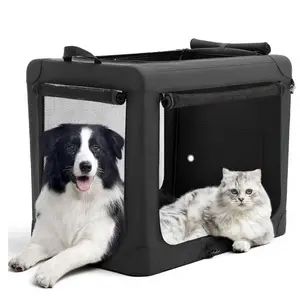 Soft Dog Crate Portable Foldable Pet Carrier for Large Dogs, Collapsible Cat Kennel with Washable Pad & Carry Bag, 4 Size Options (S/M/L/XL) with 3-Sided Mesh for Indoor Outdoor Travel Camping