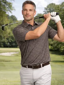 Tees and Tunes Golf Polo Shirt for Men - Elegant Deer Antler Print, Quick-Dry Breathable Polo for Golf and Casual Wear