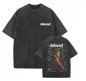Oversized Retro Washed T-Shirt, Double-Sided Print with "Blond" Text & Frank Ocean Album Cover Graphic, Unisex Casual Streetwear Tee for Men Women, Perfect for Outdoor & Daily Wear
