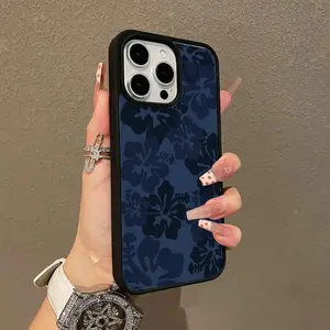 Trendy Magnetic Case,phone Case Suitable for Iphone 11/12/13/14/15/16/17 Pro Promax Plus Air,Blue Hibiscus Pattern, Ultra Thin & Shockproof | Cute Pick for Girls