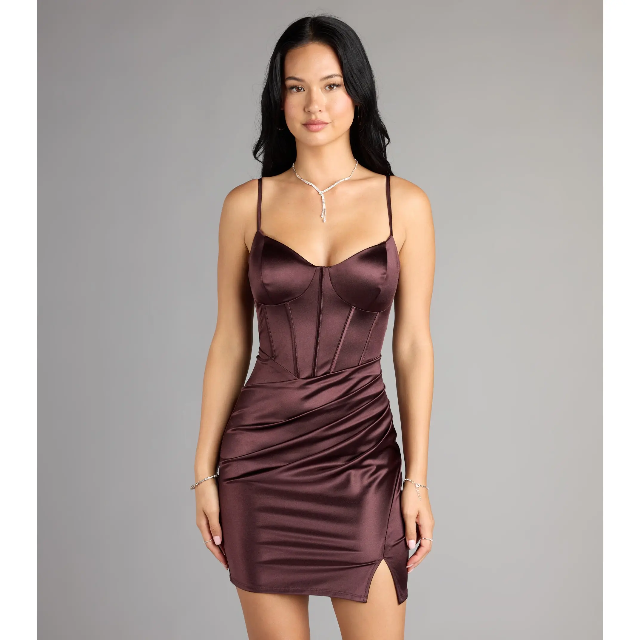 corset peplum satin mini dress weworewhat brand weworewhat - TikTok Shop