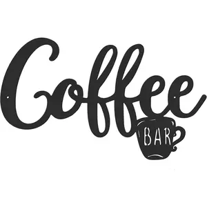 Coffee Bar Wall Sign Metal Hanging Sign  Black Coffee Cup Letter Decor Hot Cocoa Bar Supplies Farmhouse Kitchen Wall Art Decor(Simple Style)