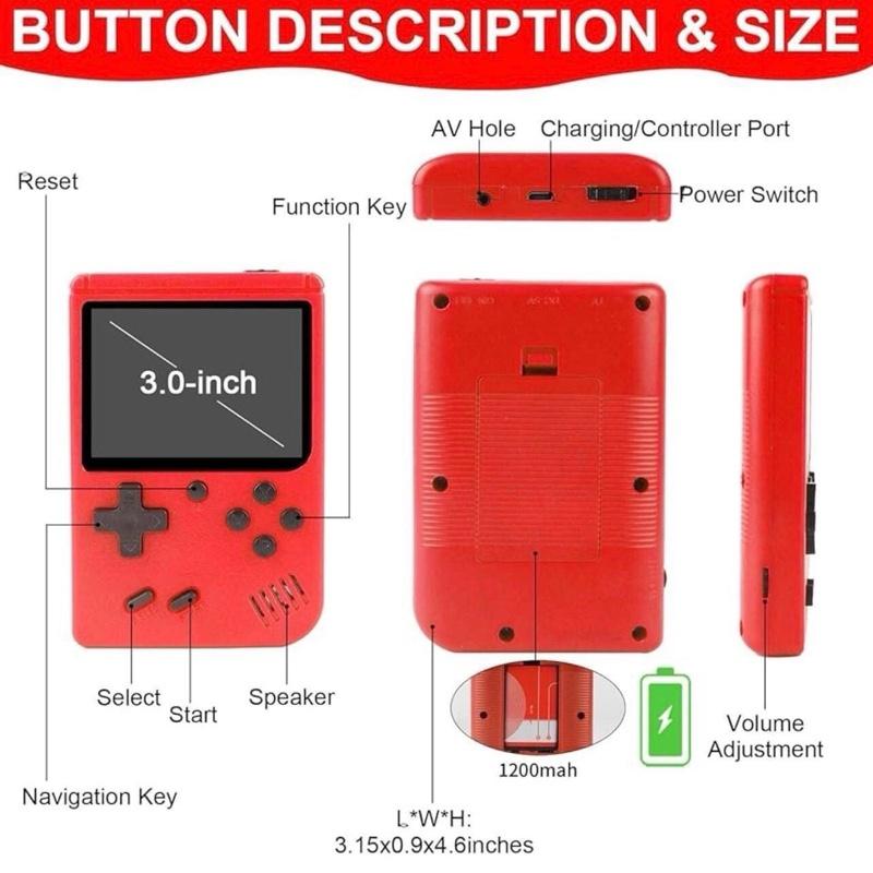 Retro Handheld Game Console, Portable Video Game Console with 400 Classic Games, 3.0 inches HD Screen, Support TV & Two Players Present for Adults, Kids(Red) Compact Lithium Rechargeable Protection