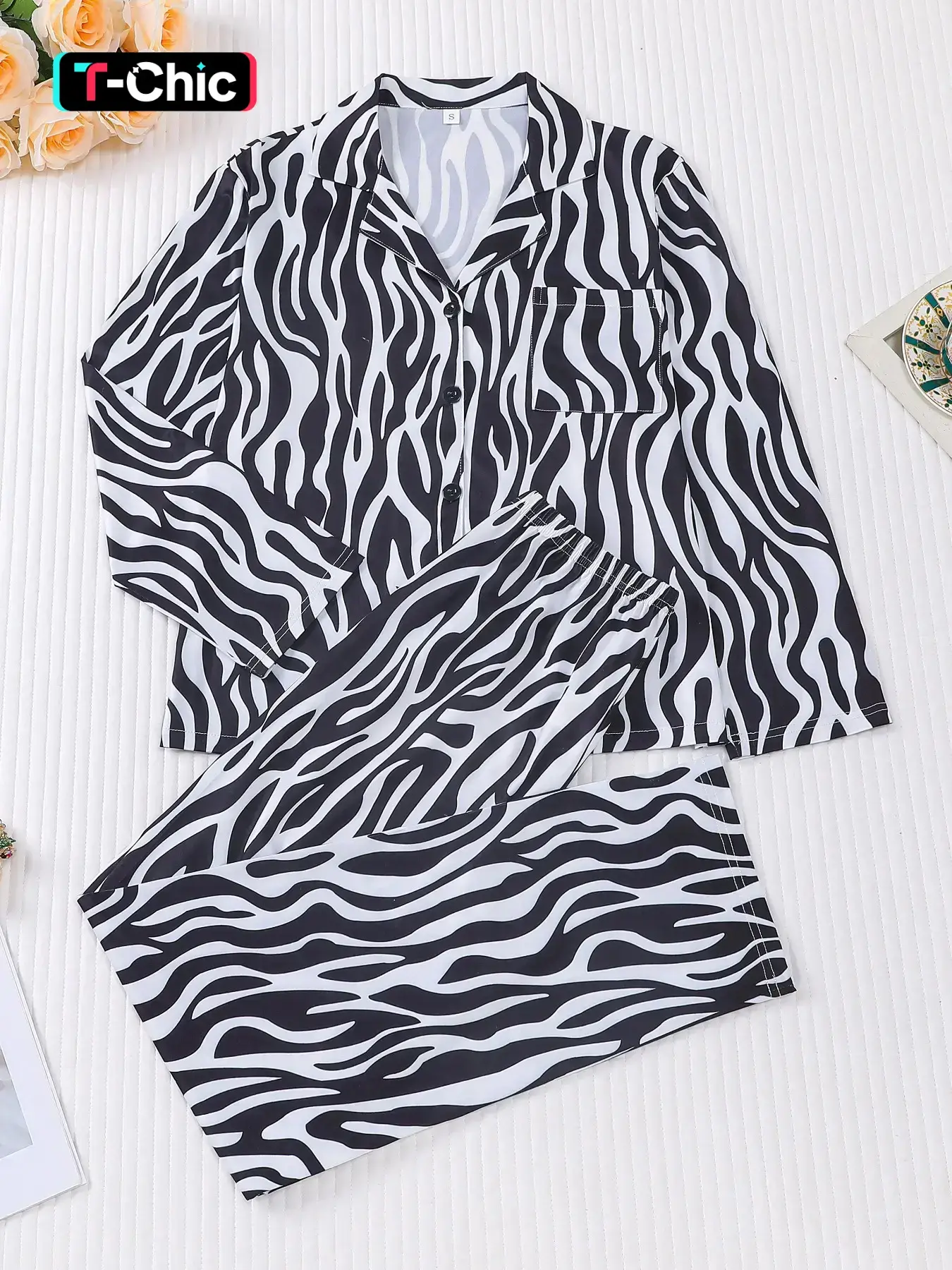 Women's Irregular Striped Print Pajamas Set, Casual Comfy Long Sleeve Top & Elastic Waist Pants Striped Lounge Set, Ladies Sleepwear & Loungewear for All Seasons