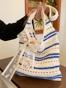 Women's Elegant Crochet Shoulder Bag, Fashionable Floral Pattern Shoulder Bag for Daily Used, Casual Trendy Versatile High-quality Daily Commuting Bag