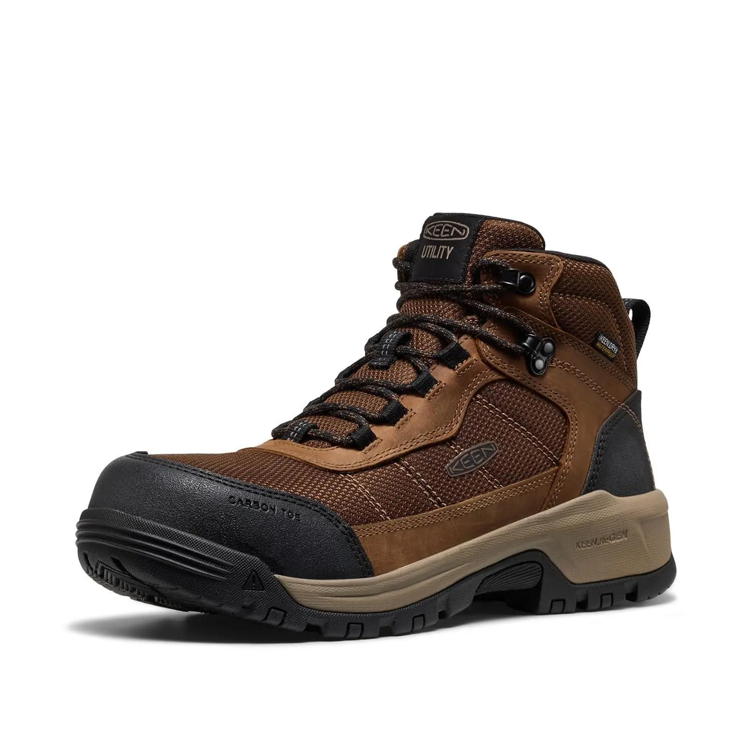 KEEN Utility Men's Skokie Hiker Style Mid Height Composite Toe 90 Degree Waterproof Work Boots, Dark Earth/Black, 9.5 EE
