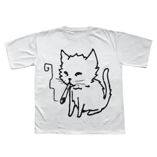 Cat Smoking Y2k T-Shirt, Unisex Vintage Graphic Tees Gothic Grunge Y2k Emo Scene Clothes Men Women Streetwear