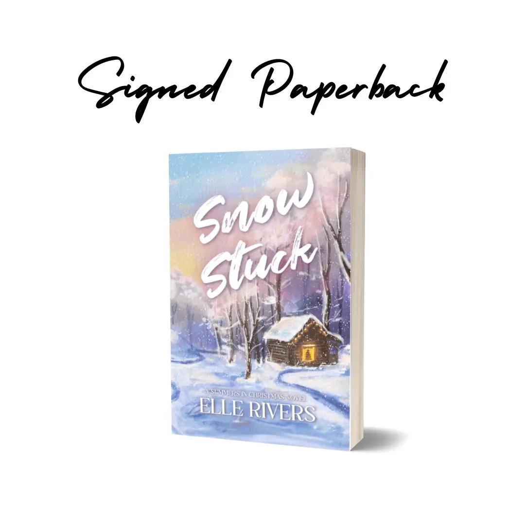 Snow Stuck by Elle Rivers: a snowed in romance book. Includes bookmark with character art and a reader's guide!