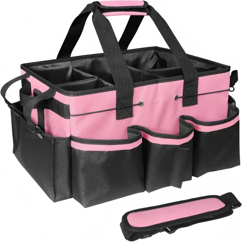 Outdoor Large Capacity Cleaning Supplies Storage Bag, Travel Essentials Carryall Bag, Travel Organization Pouch, Foldable Multi-Pocket Waterproof Home & Car Care Organizer with Handle and Adjustable Dividers, Portable Organizer, Travel Organizer Bags