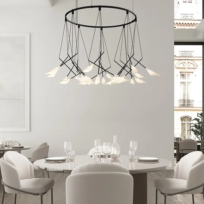 32" Single Ring Suspenders Pendant Light with 18" Calla Lily Petal Shades for Modern Elegance