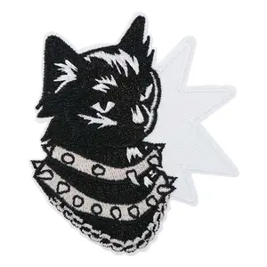 Cat Embroidered Patch, Self-Adhesive Iron-On Thorn Embroidery Applique, Perfect for Clothes Jackets Hats Accessories, Decorative Fabric Repair