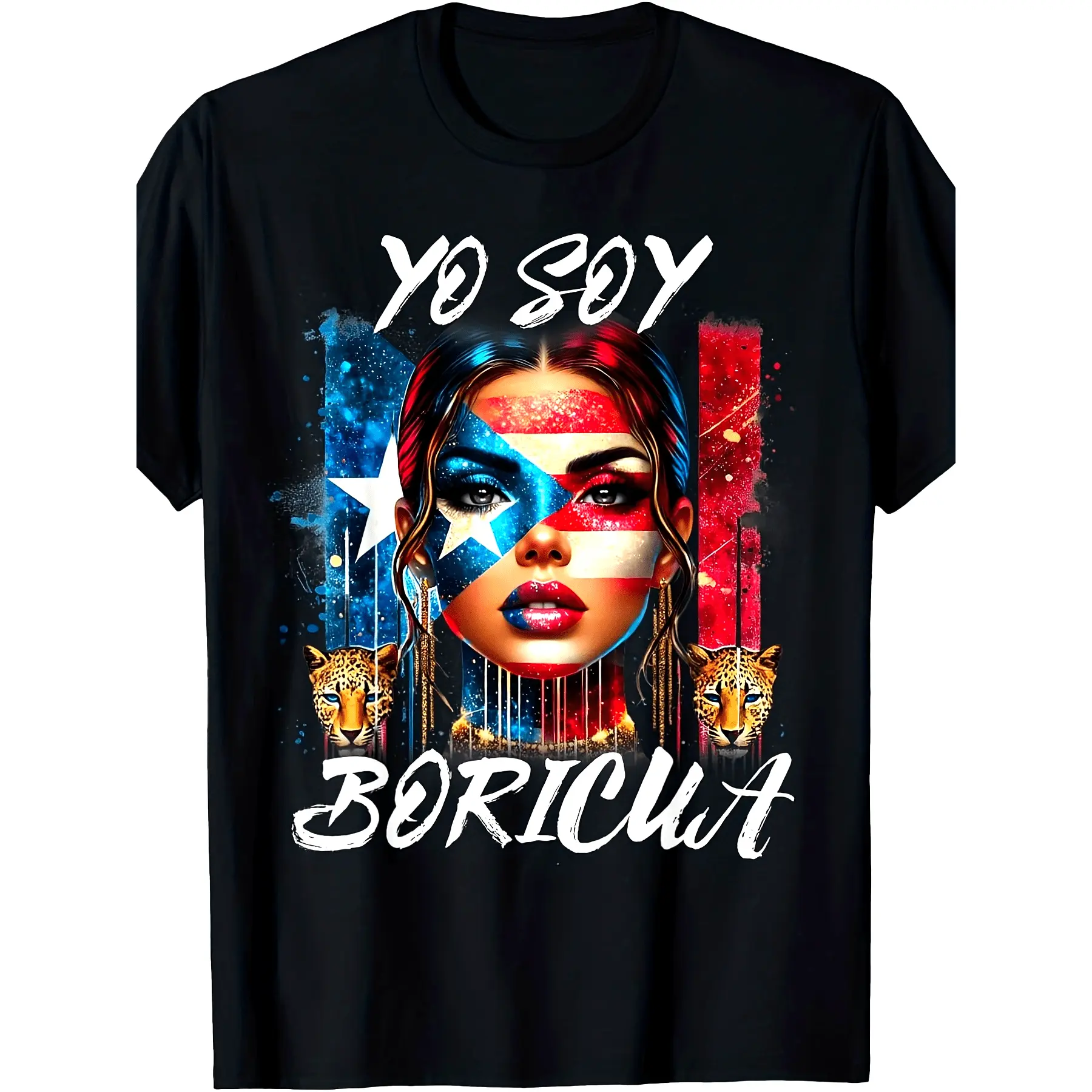Puerto Rican Pride "Yo Soy Boricua" T-Shirt - Unisex Retro Puerto Rico Flag Graphic Tee with Female Face & Cultural Symbols, Heavyweight 220gsm Pure, All-Season Fit for Men & Women, Hispanic Heritage Apparel