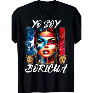 Puerto Rican Pride "Yo Soy Boricua" T-Shirt - Unisex Retro Puerto Rico Flag Graphic Tee with Female Face & Cultural Symbols, Heavyweight 220gsm Pure, All-Season Fit for Men & Women, Hispanic Heritage Apparel
