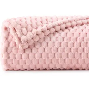 Twin Size for Couch, 3D Jacquard Decorative Pink Throw and Warm Plush Fuzzy Seasons Suitable, 60x80Inches
