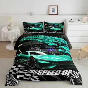 Feelyou Blue Luxury Racing Car Comforter Set for Girls - Microfiber Bedding, Unique Sports Car Duvet, Blanket Bedding, Room Decor, Blanket Bedding Set