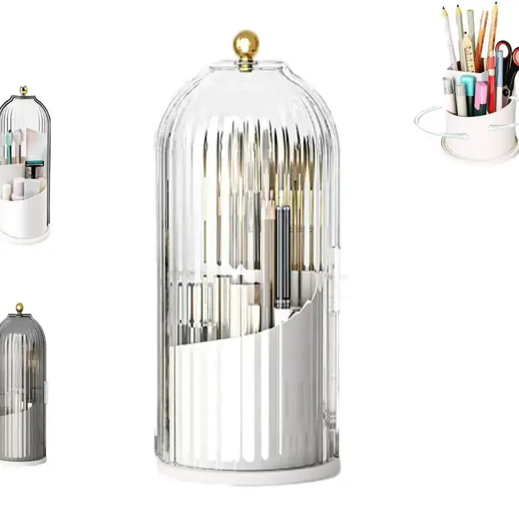 Dustproof Toothbrush Holders with Cover, Rotating Electric Toothbrush and Toothpaste Holder for Bathroom Countertop, 3 Slots Transparent Make up Brushes Organizer for Vanity Toothbrush Brushes Storage Bucket,Mother's Day Gift