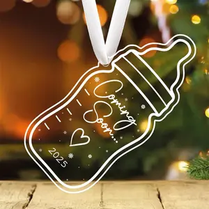 Coming Soon 2025, Bottle Shape Transparent Acrylic Ornament, Pregnancy Announcement, Family Christmas Decor, Christmas Tree Hanging Decoration, Home Decoration Party Holiday Decor, Gifts for Expecting Parents, Baby Shower Gifts