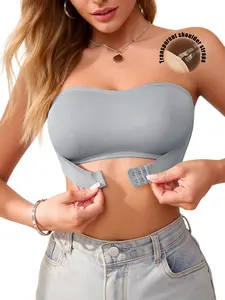 Women's Strapless Front Buckle Push-Up Bra, Backless Full Coverage Comfortable Breathable Everyday Wear, No Steel Cup, Casual Style