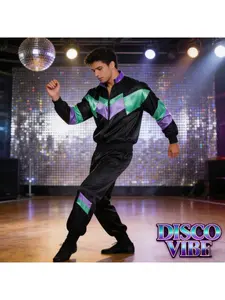 1980S Disco Party Photobooth Props Carnival Role Playing Hip Hop Couple Performance Costume Retro Disco Stage Performance Sportswear Set