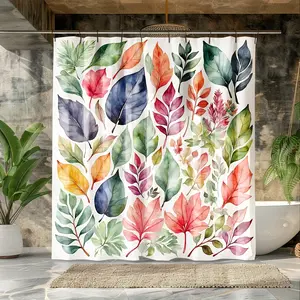 1pc  Botanical Leaf Shower Curtain with White Background & Multicolor Tropical Foliage Design - HD Digital Print Polyester Fabric, Grommet Top Bathroom Curtain for Modern Home Decor, Machine Washable High Quality Leaf Pattern Bath Curtain, Home Goods